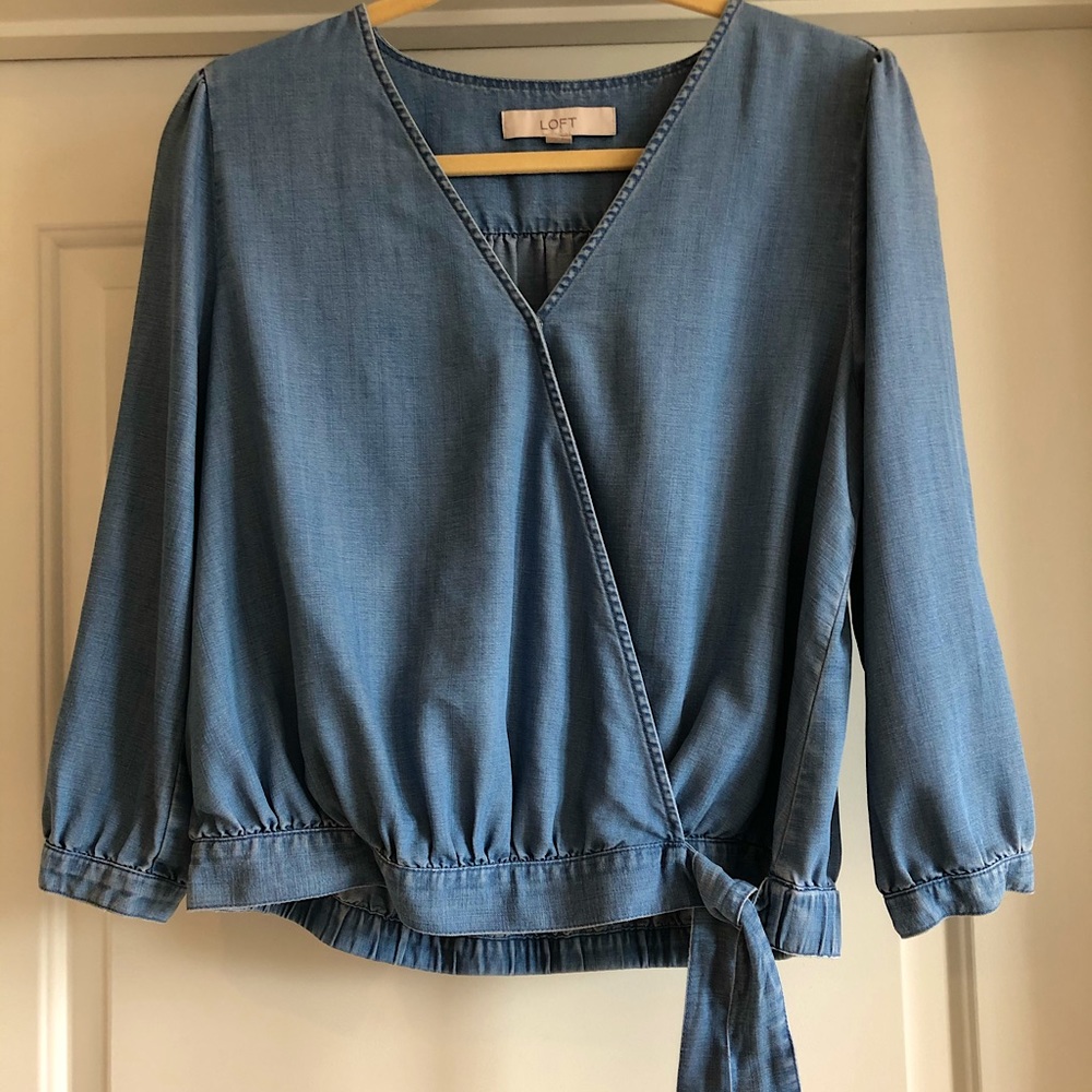 Loft chambray 3/4 sleeve wrap top Sz S